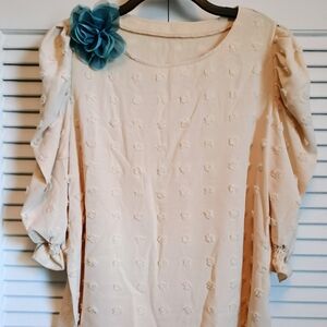 NWOT Shein Cream Swiss Dot Ruched 3/4 Sleeve Blouse (XL)